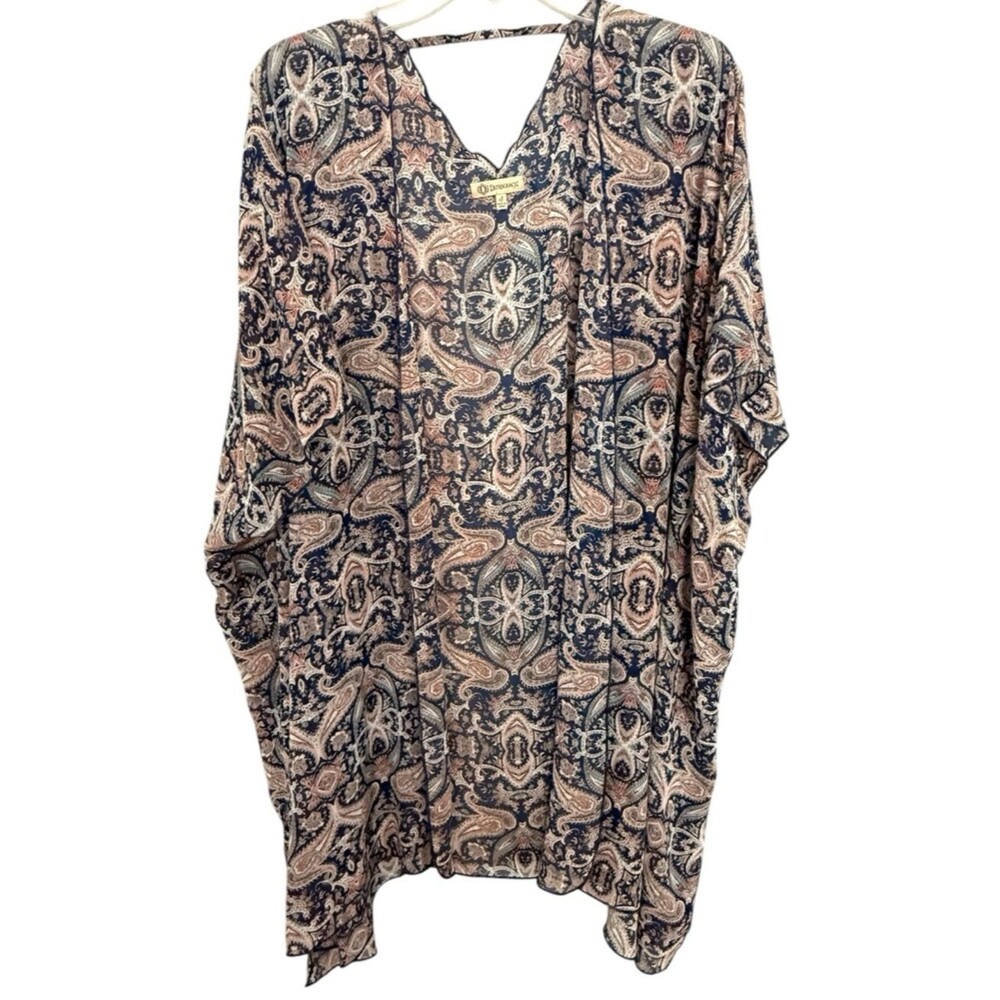 Democracy Navy and Beige Paisley Open-Front Tunic Kimono